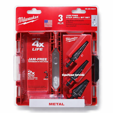 Milwaukee 49-89-9221 Step Drill Bit Set 3-Pc Black Oxide Jam-Free Rapid Strike Tips
