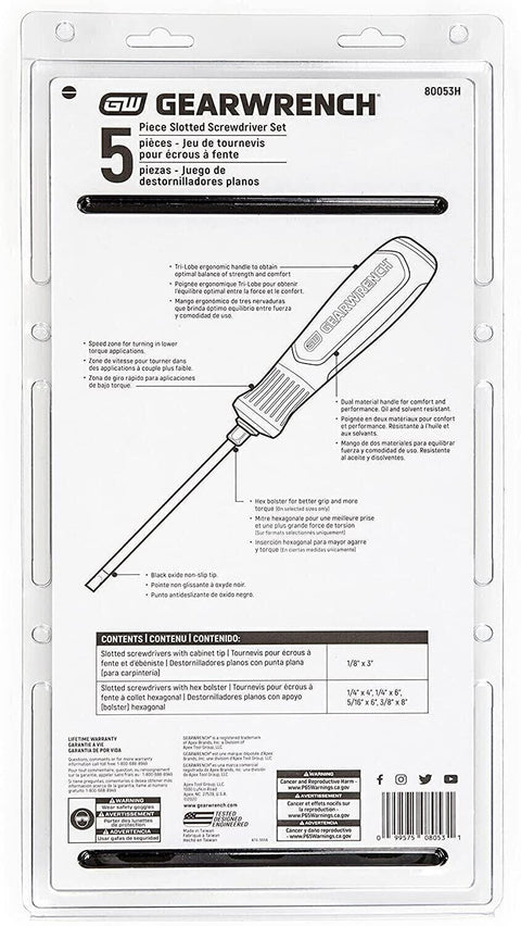 GEARWRENCH 80053H 5 Piece Slotted Dual Material Screwdriver Set