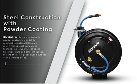 BLUBIRD BBR3825 20ga Retractable Air Hose Reel 3/8"x25', 300 PSI, Poly Braided