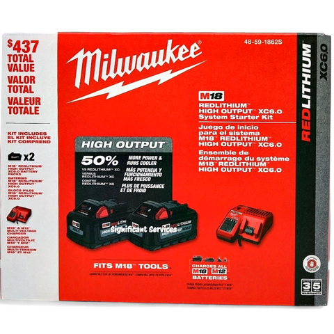 Milwaukee M18 REDLITHIUM HIGH Output XC6.0 Lithium Ion Battery 2 Pk Starter Kit