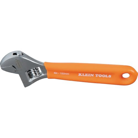 Klein Tools O5064 Adjustable Wrench, Extra-Capacity Jaw, Forged Heat-Treated Alloy Steel, SAE, Metric Scales, Plastic-Dipped Handle, 4-Inch