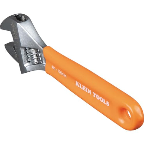 Klein Tools O5064 Adjustable Wrench, Extra-Capacity Jaw, Forged Heat-Treated Alloy Steel, SAE, Metric Scales, Plastic-Dipped Handle, 4-Inch