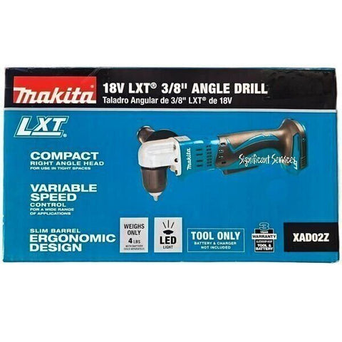 Makita XAD02Z 18V LXT Lithium‑Ion Cordless 3/8" Angle Drill, Tool Only