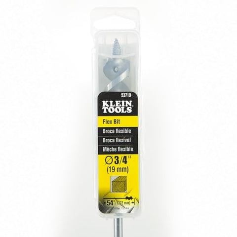 Klein Tools 53719 Flex Bit Auger, 3/4-Inch x 54-Inch Flexible Drill Bit for Pulling Wire Behind Walls
