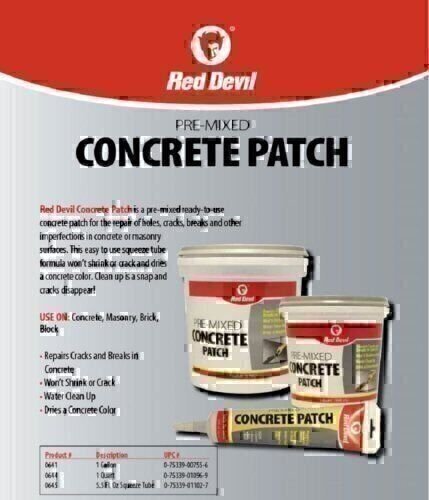 Red Devil 0644 Pre-Mixed Concrete Patch 1 Quart Gray Pack of 1