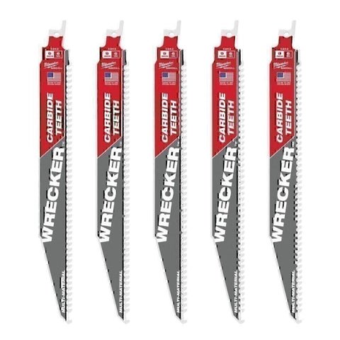 New Milwaukee 9" 6TPI Carbide Teeth Wrecker Sawzall Blades 5-Pack 48-00-5542 NIB