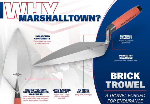 MARSHALLTOWN 34P12 London Brick Trowel, 12 x 5 3/4 Inch Masonry Tool, Wood Handle, Made in the USA