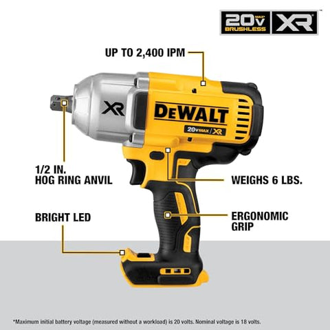 DeWALT DCF899 20V XR Brushless 1/2" Detent Impact Wrench 5.0 Ah DCB205 Batteries