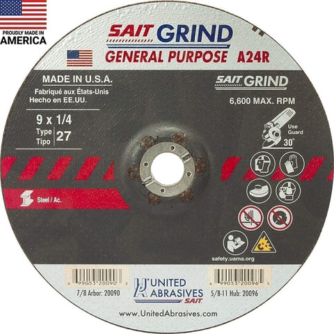 United Abrasives-SAIT 20090 A24R General Purpose/Long Life Grinding Wheel