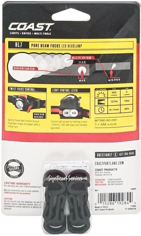 Coast 19284 Pure Beam Focusing Headlamp Optic HL7 LED Flashlight