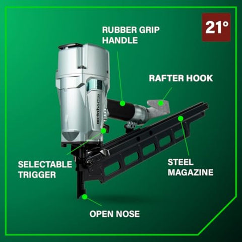 Metabo HPT NR83A5(S) 21 Degree 3-1/4" Pro Pneumatic Rear Load Framing Nailer