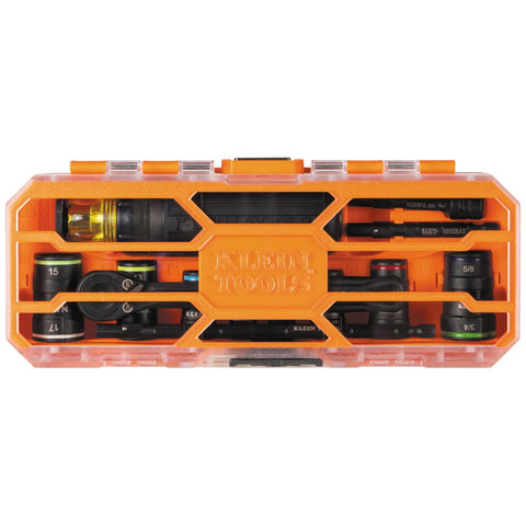 Klein Tools 65242 KNECT Impact Socket Set, Ratcheting Screwdriver Set, 1/4-Inch Drive, SAE and Metric Flip Sockets, 16 Hex Sizes, Adapters, MODbox Case