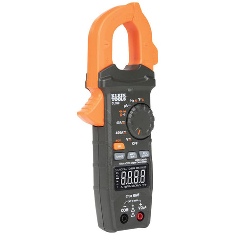 Klein Tools CL390 AC/DC Digital Clamp Meter, Auto-Ranging, 400 Amp, NCVT Tester, Hi-Viz LCD Display, TRMS, Continuity Resistance, Temperature and More