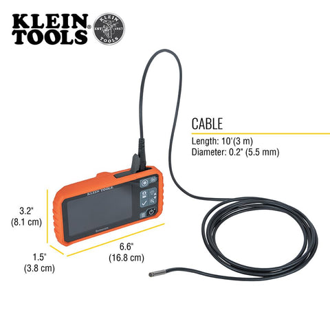 Klein Tools ET17 Utility Borescope with 5.5 mm 9.8-Foot Waterproof Gooseneck Snake, LEDs, 4.3-Inch LCD, Attachments, Endoscope Inspection Camera