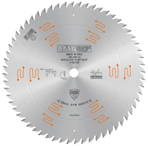 CMT 285.660.10 10" Chrome Heavy-Duty Crosscut Blade T60 ATB 5/8" Arbor