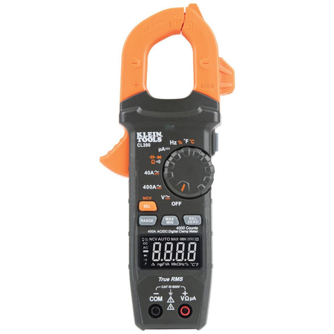 Klein Tools CL390 AC/DC Digital Clamp Meter, Auto-Ranging, 400 Amp, NCVT Tester, Hi-Viz LCD Display, TRMS, Continuity Resistance, Temperature and More