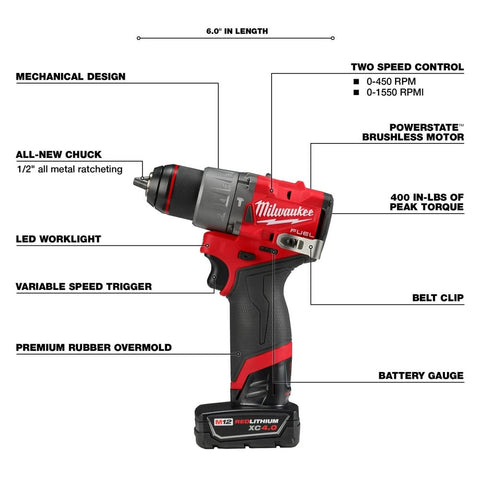 Milwaukee 3497-22 M12 12V FUEL Brushless Cordless Hammer Drill Impact Driver Kit