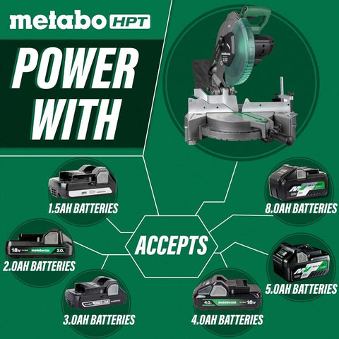 Metabo HPT C1810DFAQ4 18V MultiVolt Li-Ion Cordless 10" Single Bevel Miter Saw