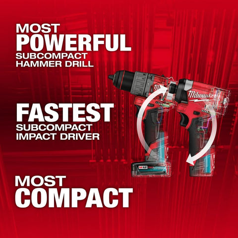 Milwaukee 3497-22 M12 12V FUEL Brushless Cordless Hammer Drill Impact Driver Kit
