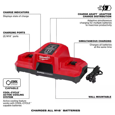 Milwaukee Electric - M18 REDLITHIUM Forge Dual Bay Super Charger with 8