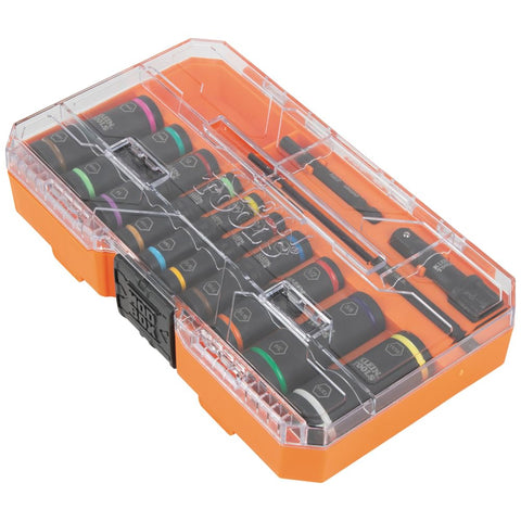 Klein Tools 65239 KNECT Flip-20 Deep Impact Socket Set, 20 SAE and Metric Socket Sizes with MODbox Case, Heavy Duty Flip Sockets with 1/4 and 3/8-Inch Adapters
