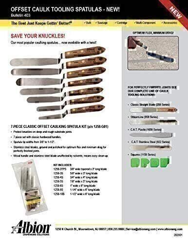 Albion Engineering 1258-G01 7-Piece Classic Offset Caulk Tooling Spatula Set