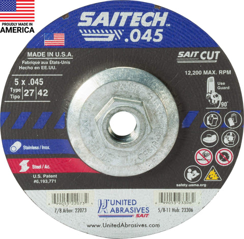 United Abrasives 23306 Cut-Off Wheel T27/42, 5" x .045" x 5/8-11" 10-Pack