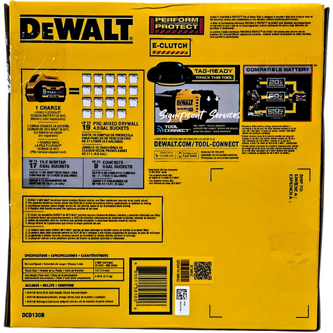 DEWALT FLEXVOLT DCD130B 60V MAX Cordless Drill Concrete Mixing E-Clutch System