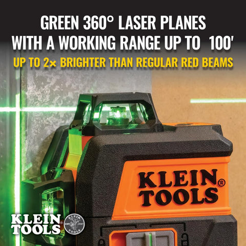 Klein Tools 93CPLG Compact Self-Leveling Laser Level, Bright Green Cross Line 360-Degree Laser Planes, Rechargeable, Magnetic Mount