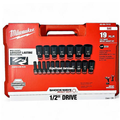Milwaukee 49-66-7012 ShockWave 1/2 in SAE 6 Point Deep Impact Socket Set 19 pc