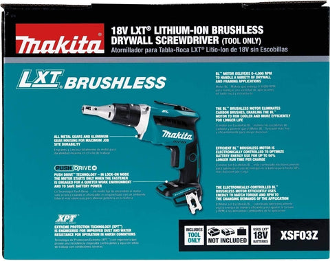Makita XSF03Z 18V LXT Lithium-Ion Brushless Cordless Drywall Screwdriver...