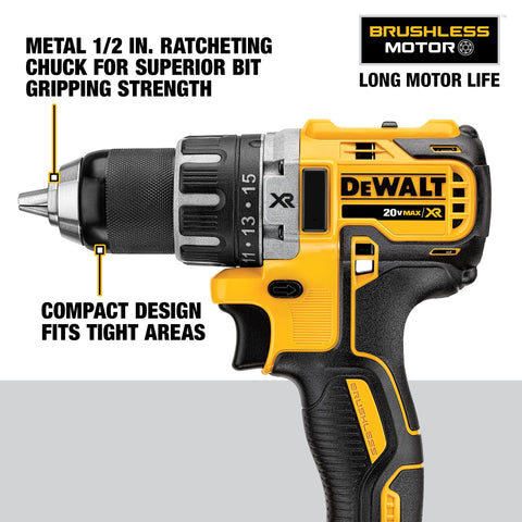 DeWALT DCD791 20V MAX XR Li-Ion 2.0 Ah Brushless Cordless 1/2" Drill Driver Kit