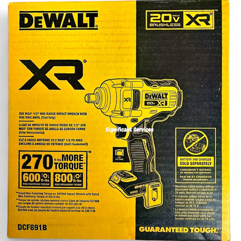 DEWALT DCF891B 20V MAX Cordless Impact Wrench, 1/2" Hog Ring, LED Light