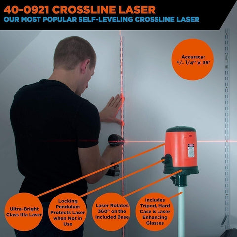 Johnson 40-0921 Self-Leveling Cross Line Laser Level Kit with Tripod & Case