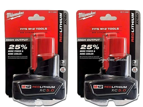 Milwaukee 48-11-2450 12V Lithium-Ion High Output 5Ah Battery 2 Pack