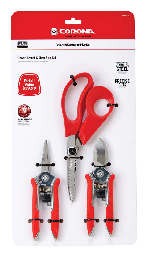 Corona SP10003 Flower Branch Stem 3-Piece Pruner Scissors Snip Set
