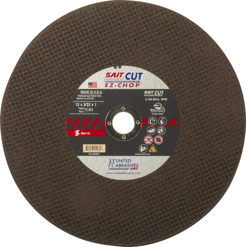 United Abrasives 24034 12-Inch x 3/32-Inch x 1-Inch 5100 Max RPM Type 1 EZ-Chop Saw Wheel