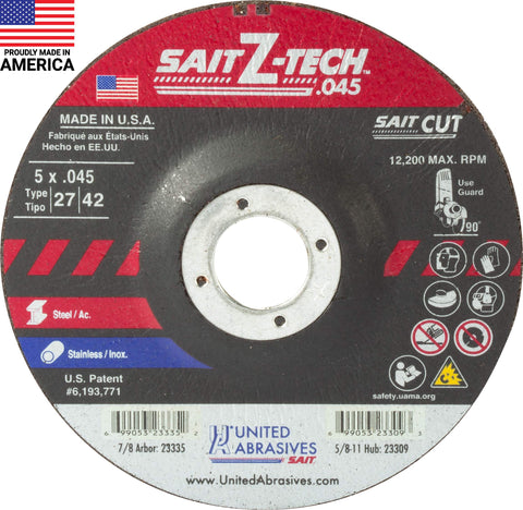 United Abrasives-SAIT 23335 Type 27 5-Inch x .045-Inch x 7/8-Inch Z-Tech High Performance Cutting Wheels, 50-Pack
