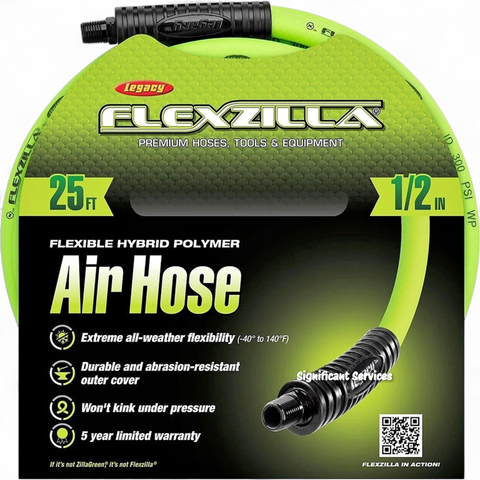 Flexzilla HFZ1225Y Air Hose, 1/2 in. x 25 ft., 3/8 in. MNPT Fittings, Heavy Duty