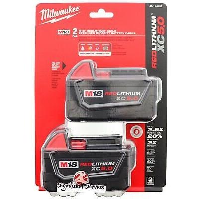 Milwaukee 48-11-1852 M18 REDLITHIUM XC 5 Ah Lithium-Ion Extended Capacity Battery (2-Pack)