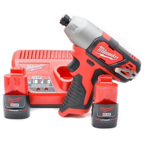 MILWAUKEE 2462-20 M12 Li-Ion 1/4" Cordless Hex Impact Driver 2.0Ah Batteries Kit
