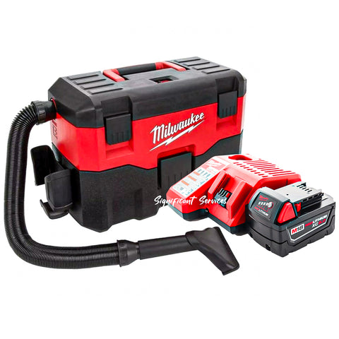 New Milwaukee 0880-20P M18 18V Li-Ion Wet Dry Vacuum 5.0 Ah Battery Charger Kit