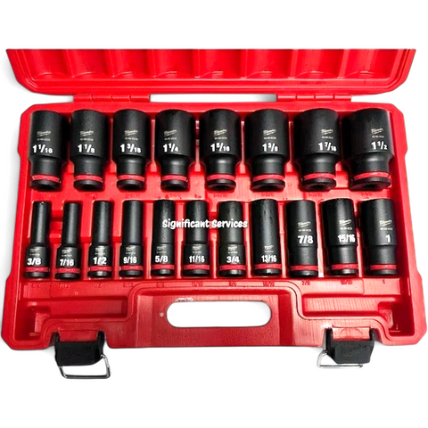 Milwaukee 49-66-7012 ShockWave 1/2 in SAE 6 Point Deep Impact Socket Set 19 pc
