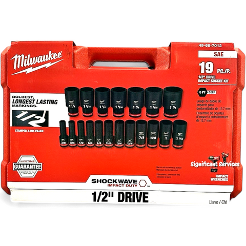 Milwaukee 49-66-7012 ShockWave 1/2 in SAE 6 Point Deep Impact Socket Set 19 pc
