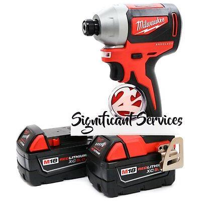 Milwaukee 2850-20 M18 18V Brushless Cordless 1/4" Impact Driver 5.0 Ah Batteries