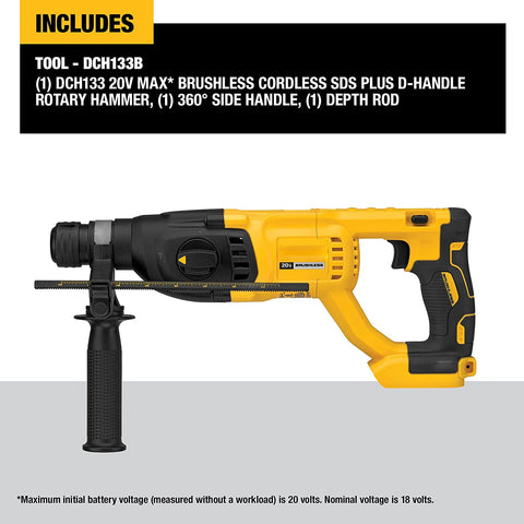 DEWALT DCH133B 20V MAX SDS Plus 1 Inch Cordless Rotary Hammer D-Handle Tool Only