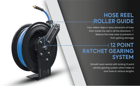 BLUBIRD BBR3825 20ga Retractable Air Hose Reel 3/8"x25', 300 PSI, Poly Braided