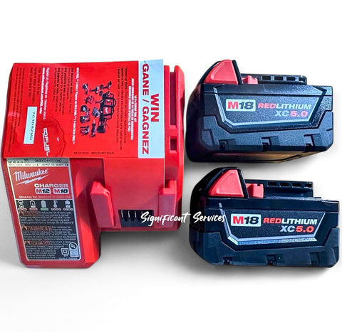 Milwaukee 48-59-1850 M18 RED LITHIUM XC 5.0 Ah Batteries (2) + 48-59-1812 M12...