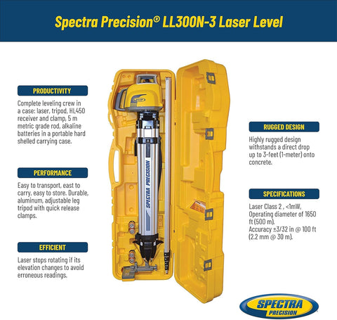 Spectra Precision LL300N-3 Self-Leveling Laser Level Kit with HL450 Receiver