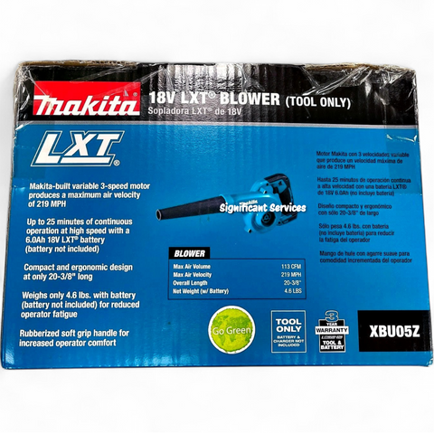 Makita XBU05Z 18V LXT® Lithium-Ion Cordless Blower, Tool Only